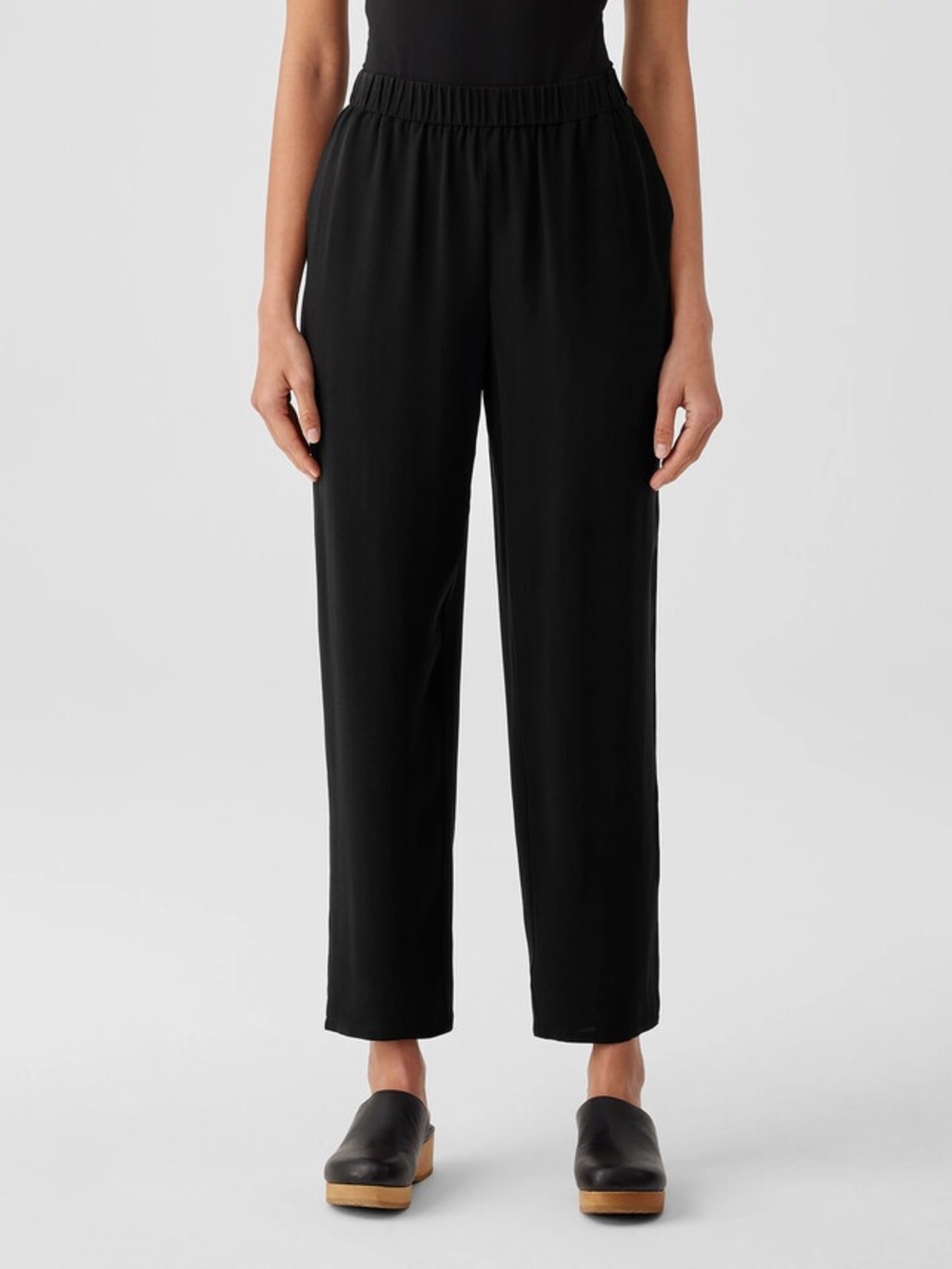 Eileen Fisher 100% Silk Pull-On Elastic-Waist Tapered-Leg Pant Size L Georgette